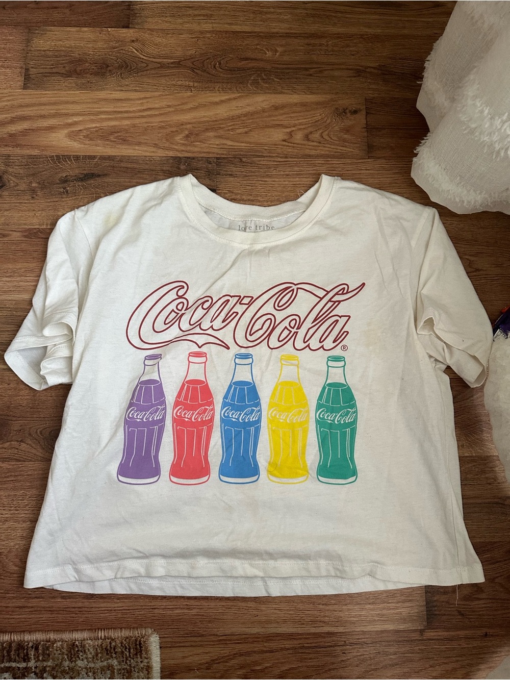 Love Tribe Coca Cola White Short-Sleeve and Tee with Rainbow Bottle Print